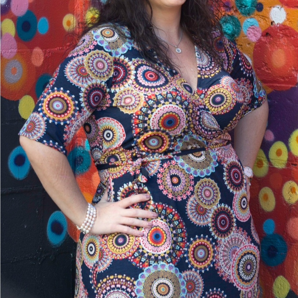 Chic Soul Colorful Patterned Midi Wrap Dress